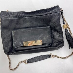 Vince Camuto Black Leather Shoulder Bag with Gold Chain